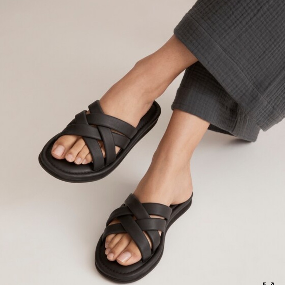 Madewell Black Crisscross Leather Slide Sandals